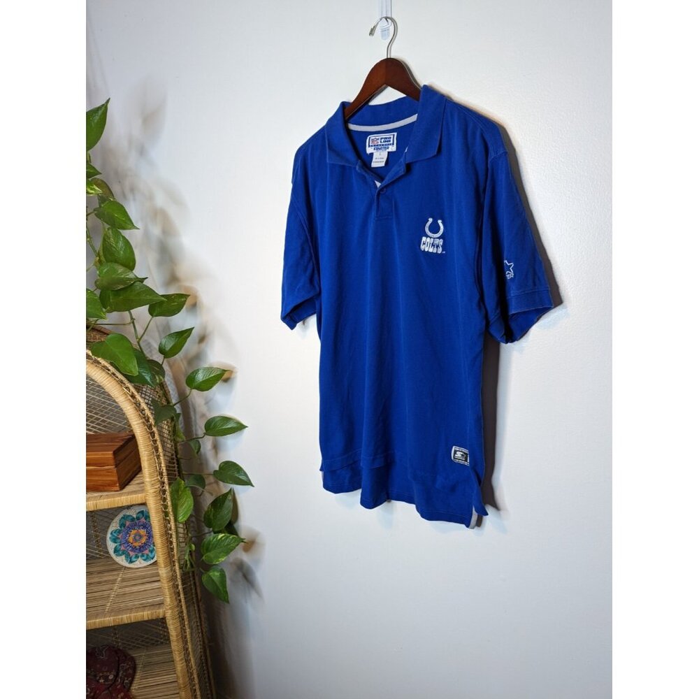 NFL PRO LINE by STARTER COLTS Polo Shirt Large Blue Short Sleeve Football